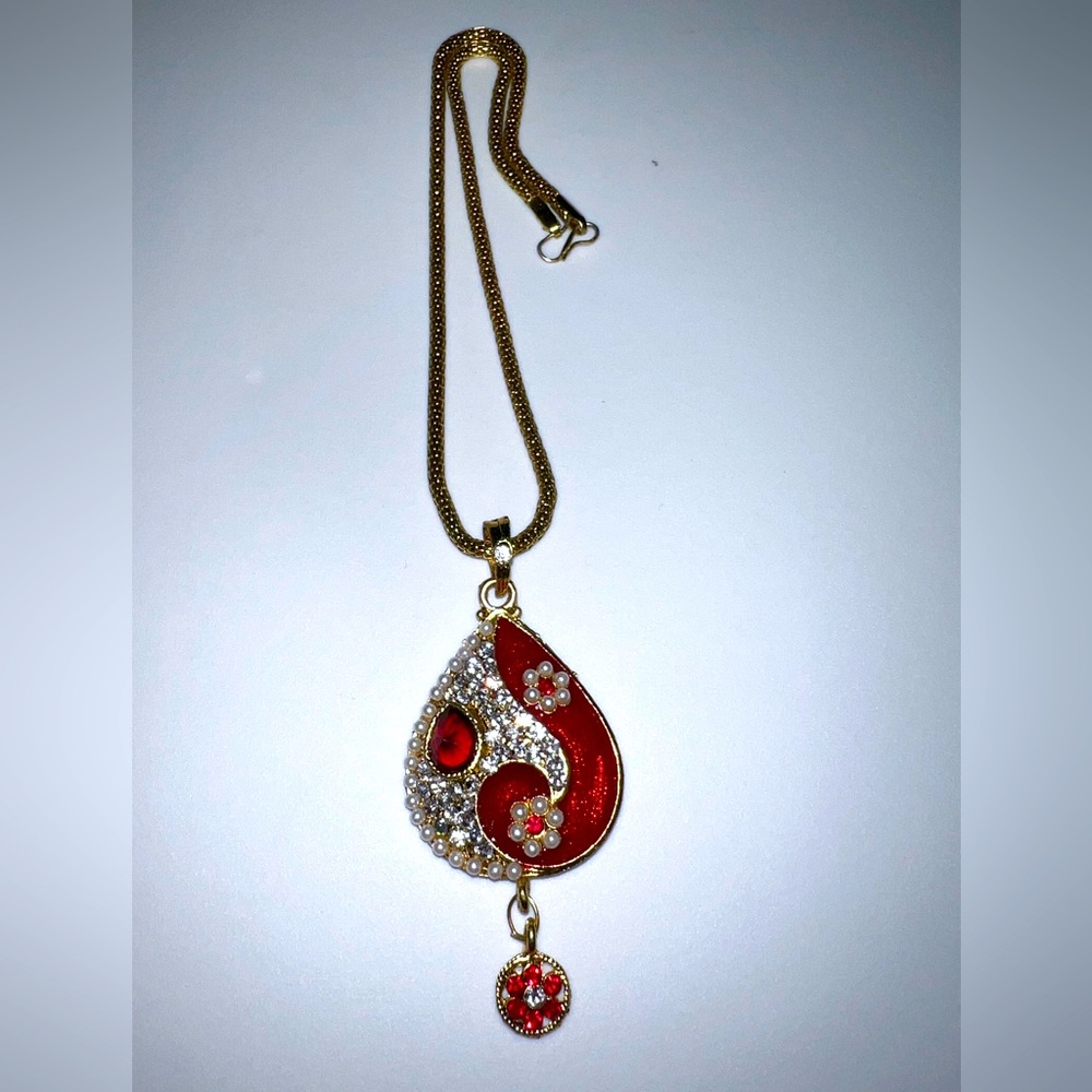 Red Ruby/Pearl Necklace & Earrings Set - Picture 3 of 6